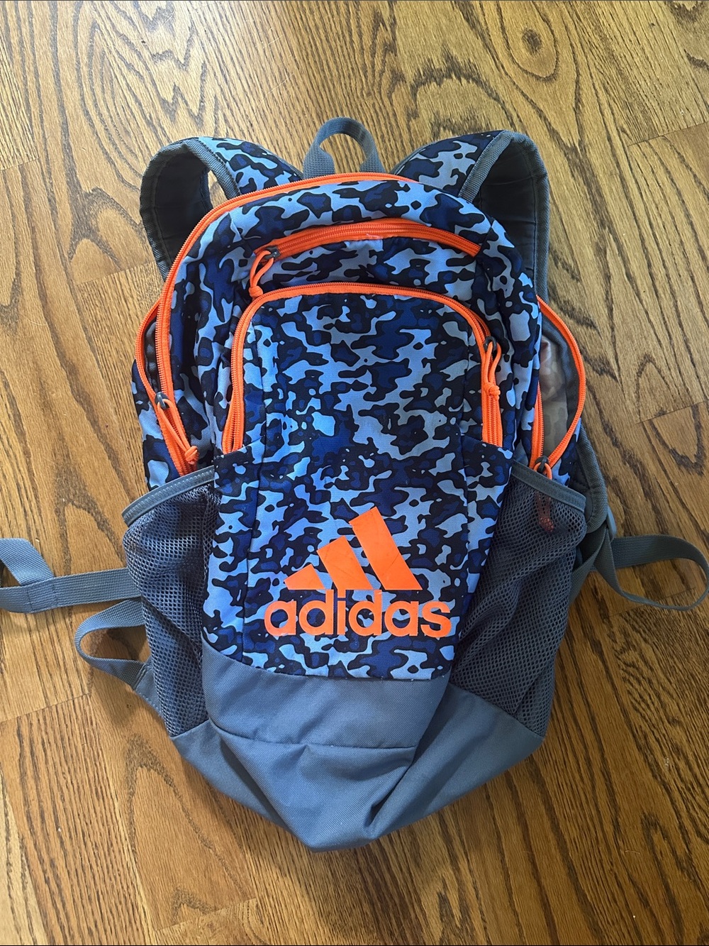 adidas Blue Camo Backpack with Orange Accents
